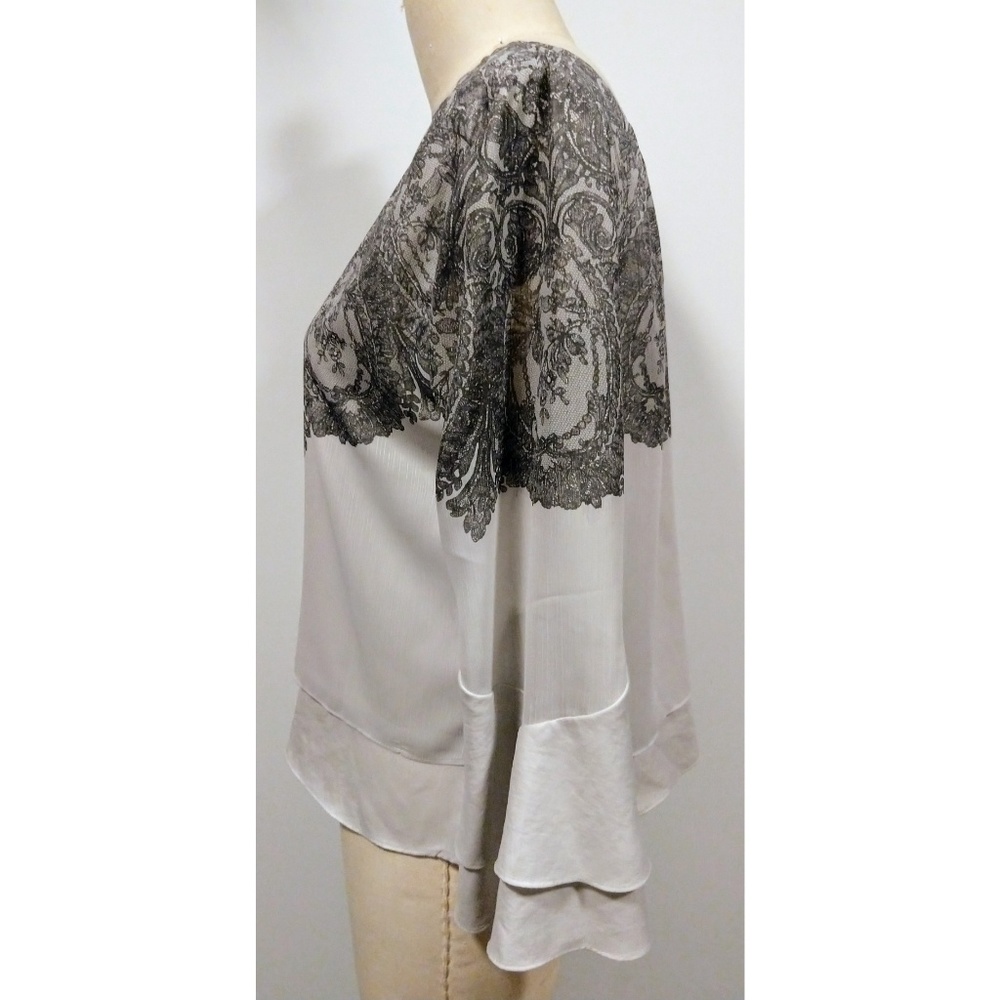 BCBGMaxAzria Blouse Long Sleeve Gray Grey LG - Picture 4 of 8